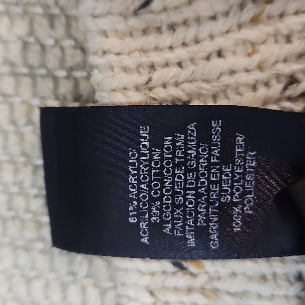 Liz Claiborne Crazy Horse Whipstitch Tweed Sweater NEW Women's L Cream V Neck - Picture 4 of 16